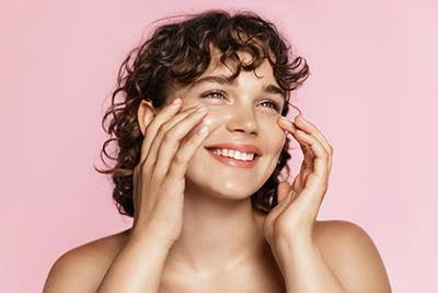 happy girl pink background